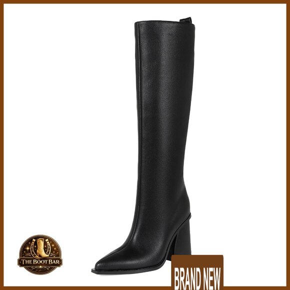 Shoes - Knee High Tall Boots Chunky Heel Pointed Toe Side Zip Faux Leather